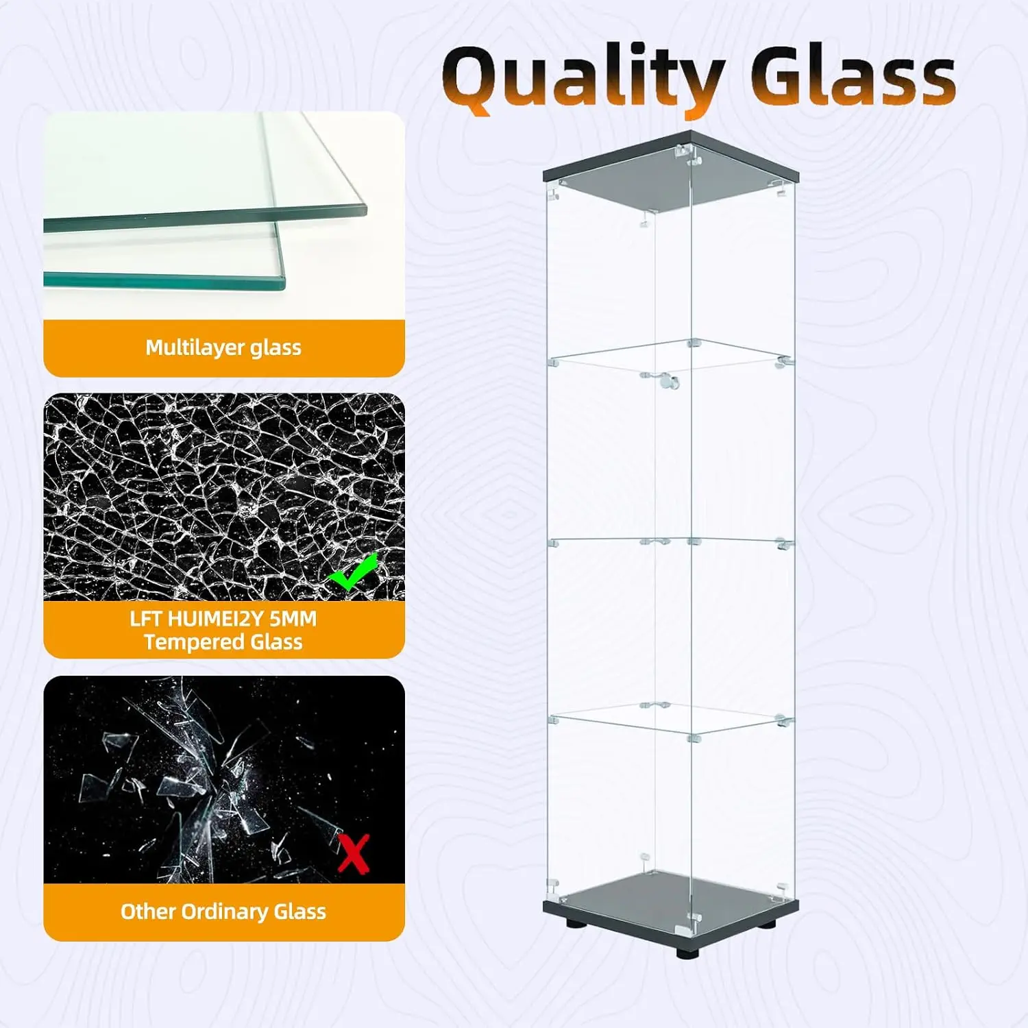 Glass Display Cabinet With Lock 4 Tier Single Door Tempered Glass Display Case Curio Cabinet Showcase Shelf Organizer For Collectibles Figures Decor Books Living Room Bedroom Office, Black view 4