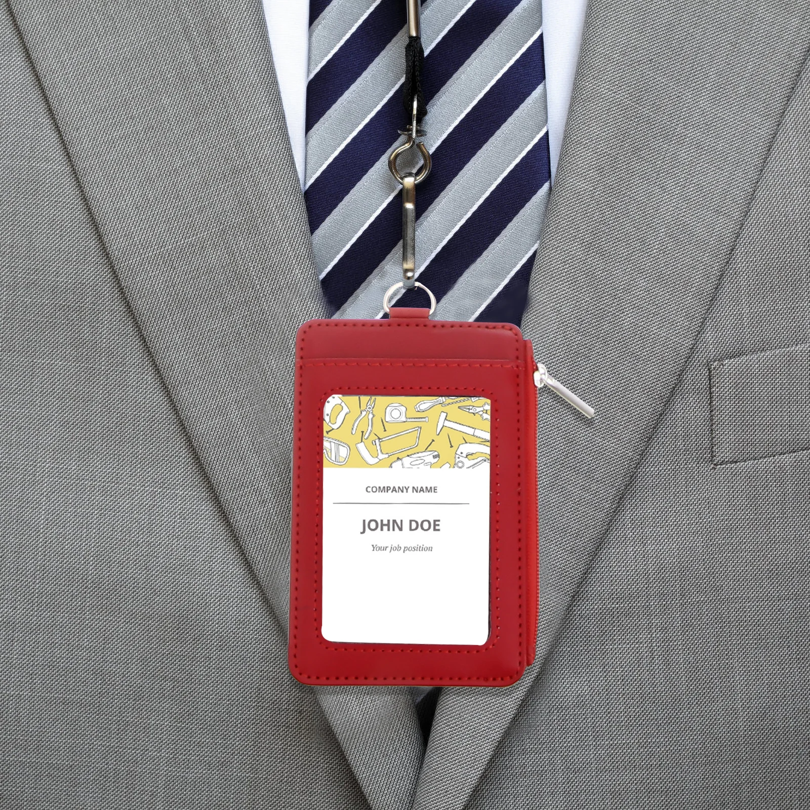 

Red Id Card Holder Badge Case with Lanyard Swivel Clip Clear Window Easy Access Protection Badge Holder