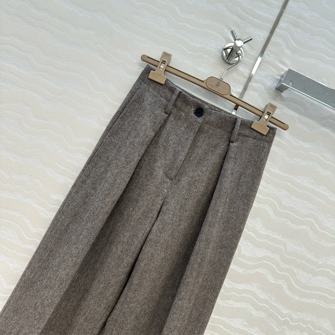 여성용 패셔너블한 피본 패턴 스트레이트 레그 캐주얼 울 바지, 엘리트 출퇴근용 바지, 심플한 롱 팬츠