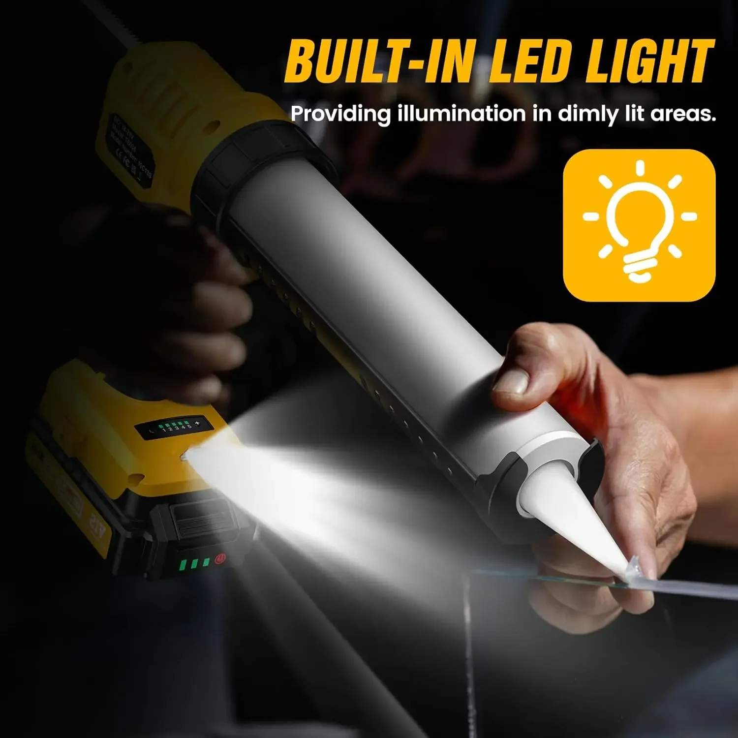 Taskstar Caulking Gun Cordless Cartridge Press 300ML Electric Cartridge Gun 5 Adjustable Speed W/LED Light for Filling Sealing