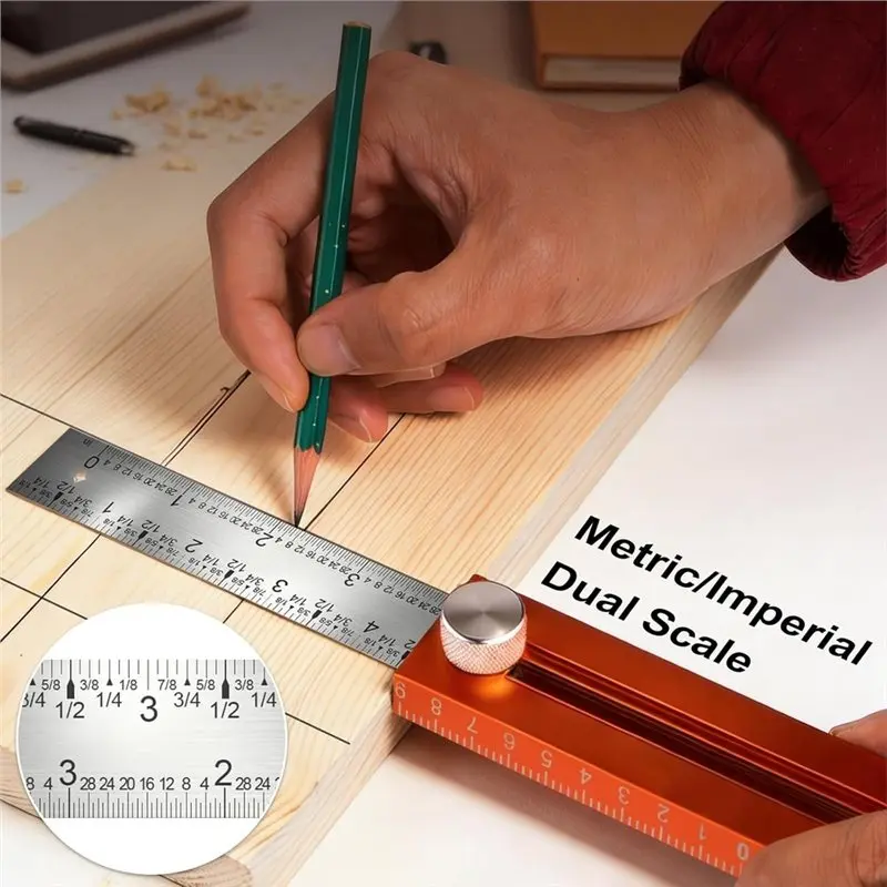 ABZL Woodworking Leveling Tool With Adjustable Design, Includes Spirit Level And Dual Scale System In Metric& Imperial Units
