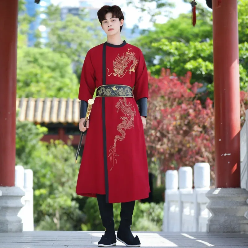 Red Traditional Chinese Style Hanfu Robe Folk Dress Ancient Han Dynasty Oriental Swordsman Hanfu Gown Halloween Cosplay Costume