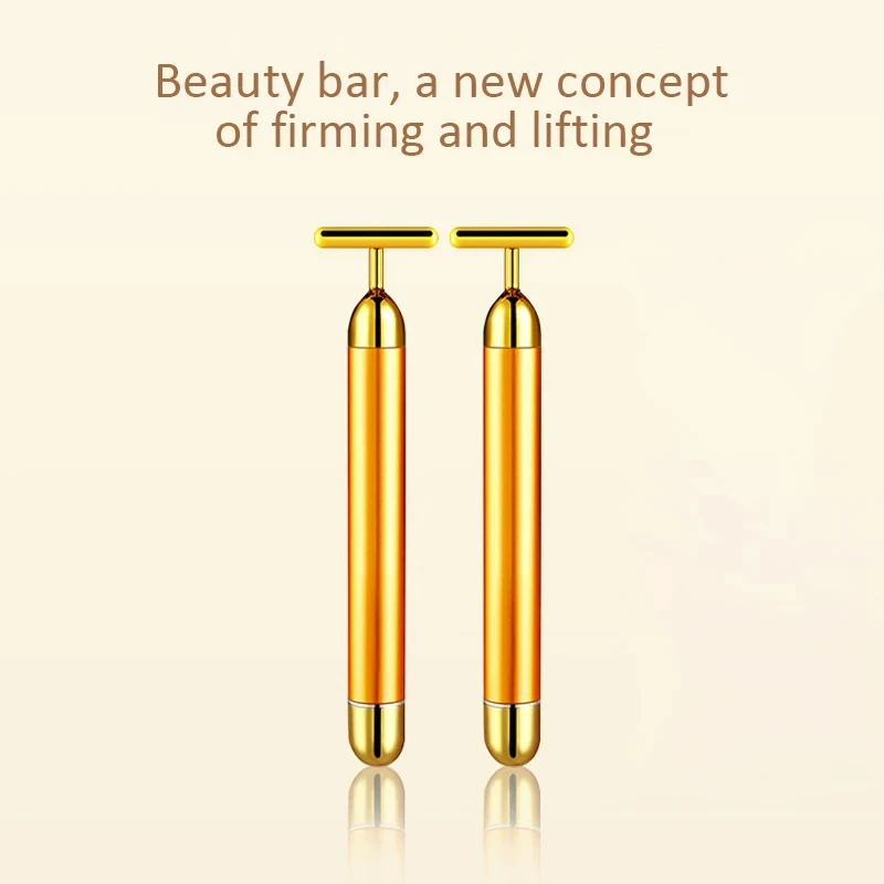 24k Gold T-shaped Vibrating Facial Roller Beauty Bar Slimming Face Massager Device Tightening Anti-wrinkle Facial Care Tools