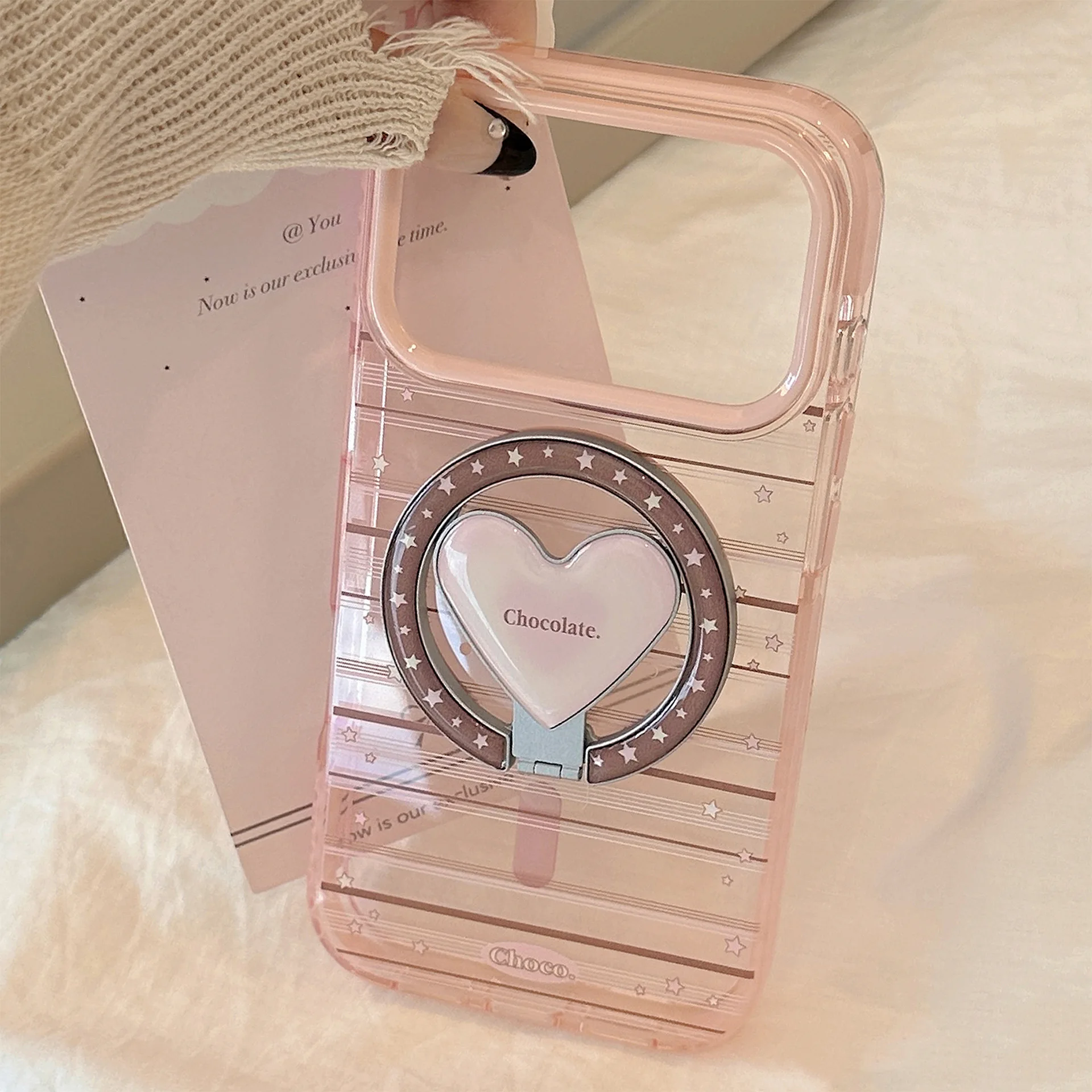 

Чехол для телефона с магнитной подставкой Sweet Heart для iPhone 11, 12, 13, 14, 15, 16, 17 Pro Max, милая прозрачная полосатая задняя крышка, противоударная