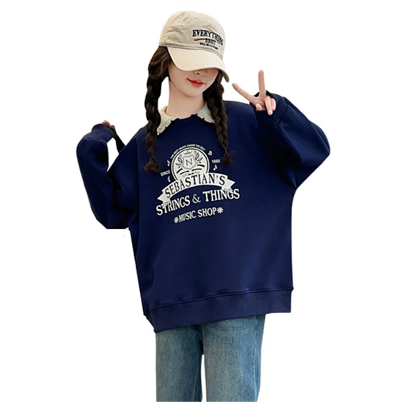 

Preppy School Kids Autumn Girls Clothing Sweatshirt For Teens Cotton Long Sleeve T-shirt Children Turn Down Collar Sweat-shirt