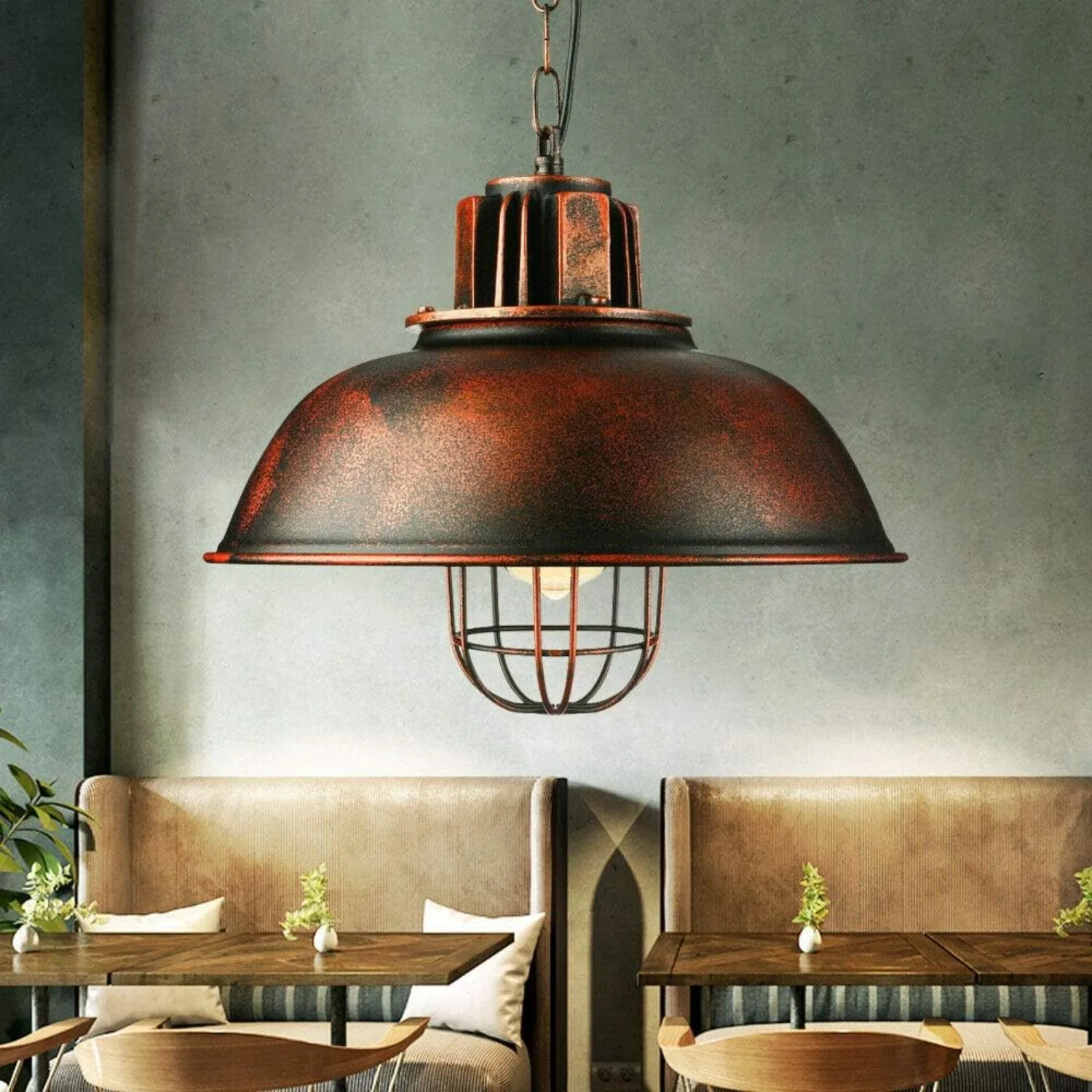 

Retro Industrial Chandelier 13\" Vintage Iron Cage Ceiling Pendant Light Rustic Farmhouse Hanging Lamp Loft Warehouse Pendant Lamp