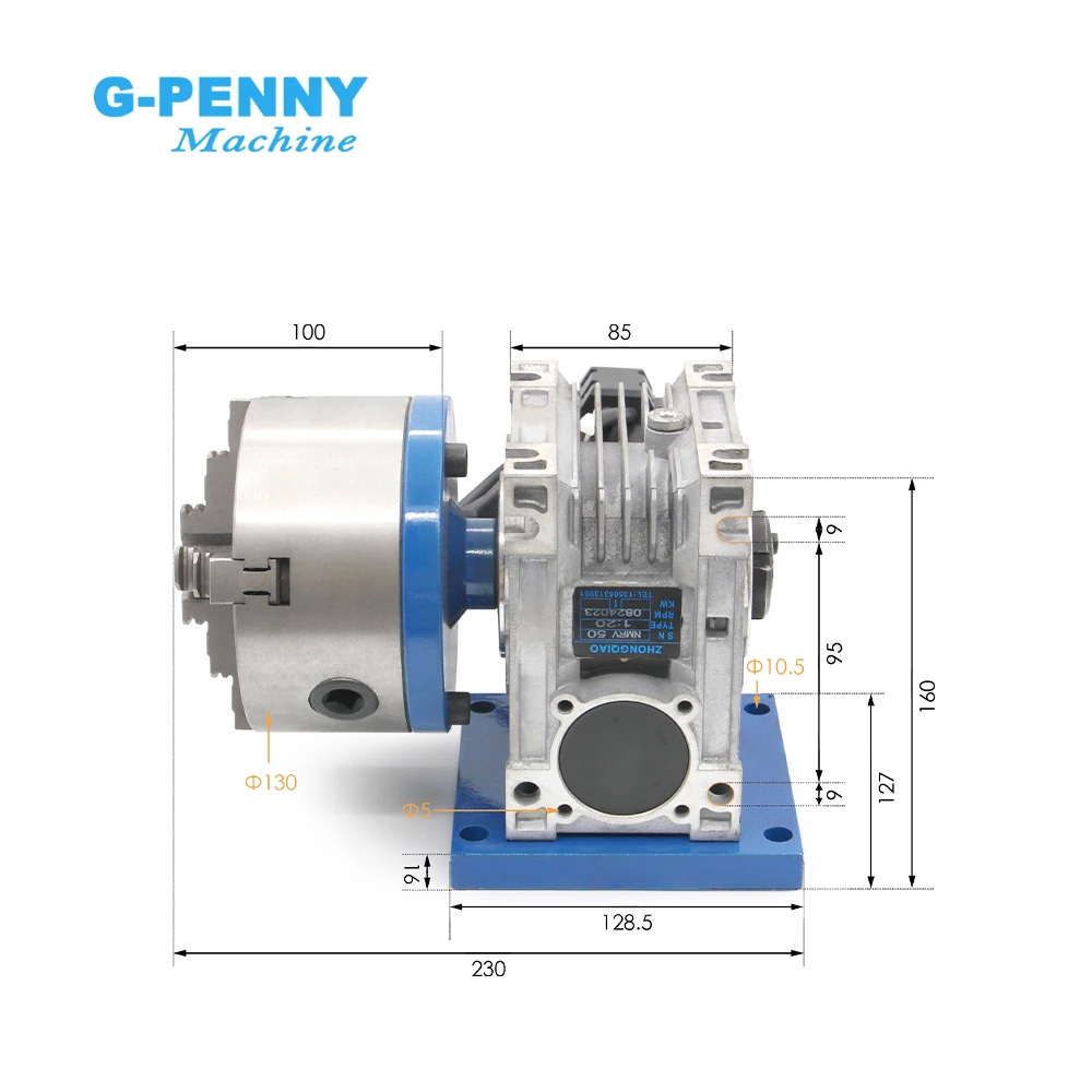 Customization 4Axis 130mm Chuck Ratio 4:1 With Tailstock NEMA34 8.5N.m Closed Loop Stepper Motor A Axis