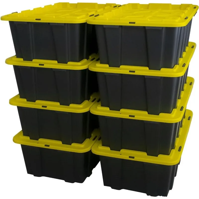 12 Gallon Snap Lid Storage Bin Container Tote Box Durable Plastic Black Set of 8