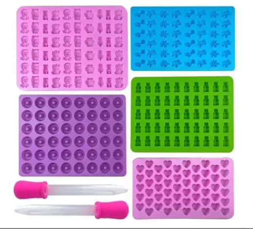 4 Moules à Bonbons Silicone Ours Et Dinosaures Avec Compte-Gouttes - Kit Pâtisserie Enfant
