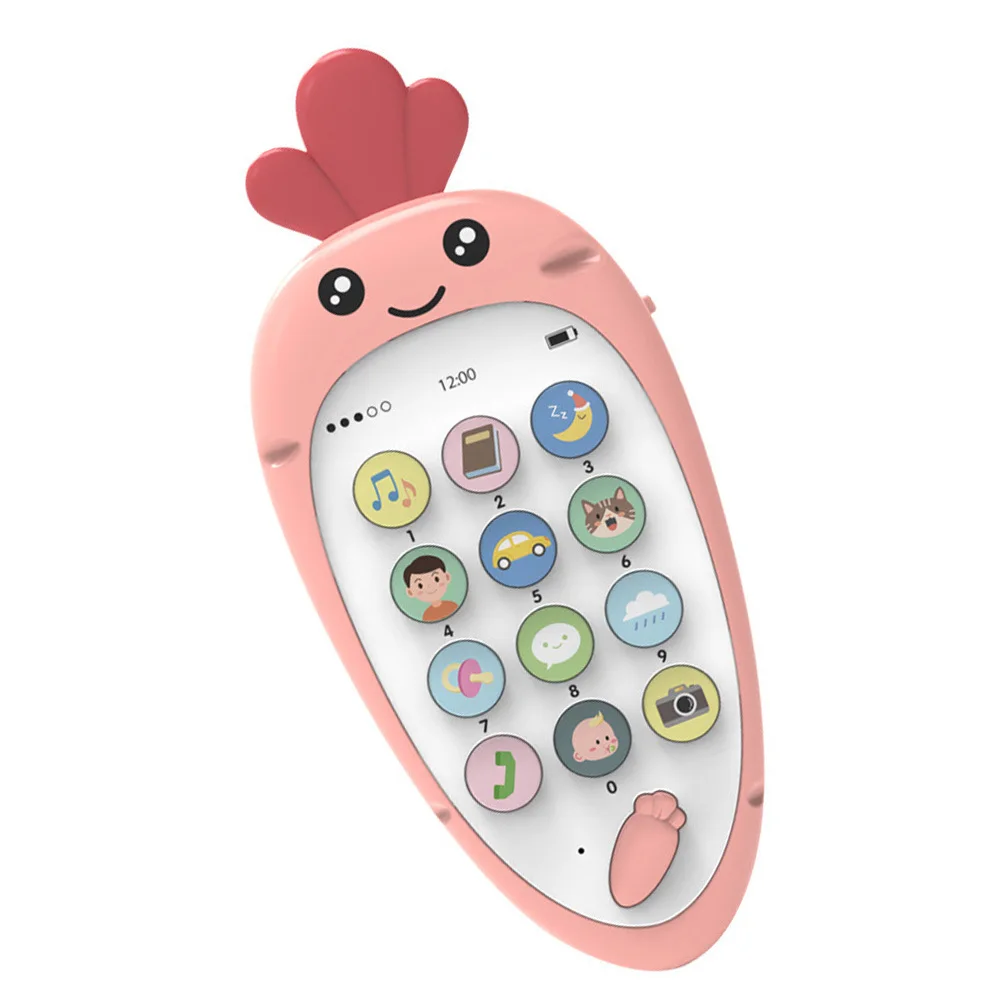1 مجموعة 1 مجموعة التعليم المبكر شكل الفجل هاتف أطفال USB قابلة للشحن موسيقى لينة تصميم قبضة مهدئة للرضع #3