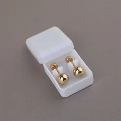 1pair Boxed 6MM Stainless Steel Geometric Round Shape Glossy Ball Screw Back Stud Earrings For Women Men Ear Piercing Jewelry