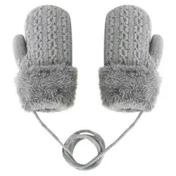 Warm Knitted Gloves Toddler Baby Boys Girls Winter Gloves Mittens with Neck String