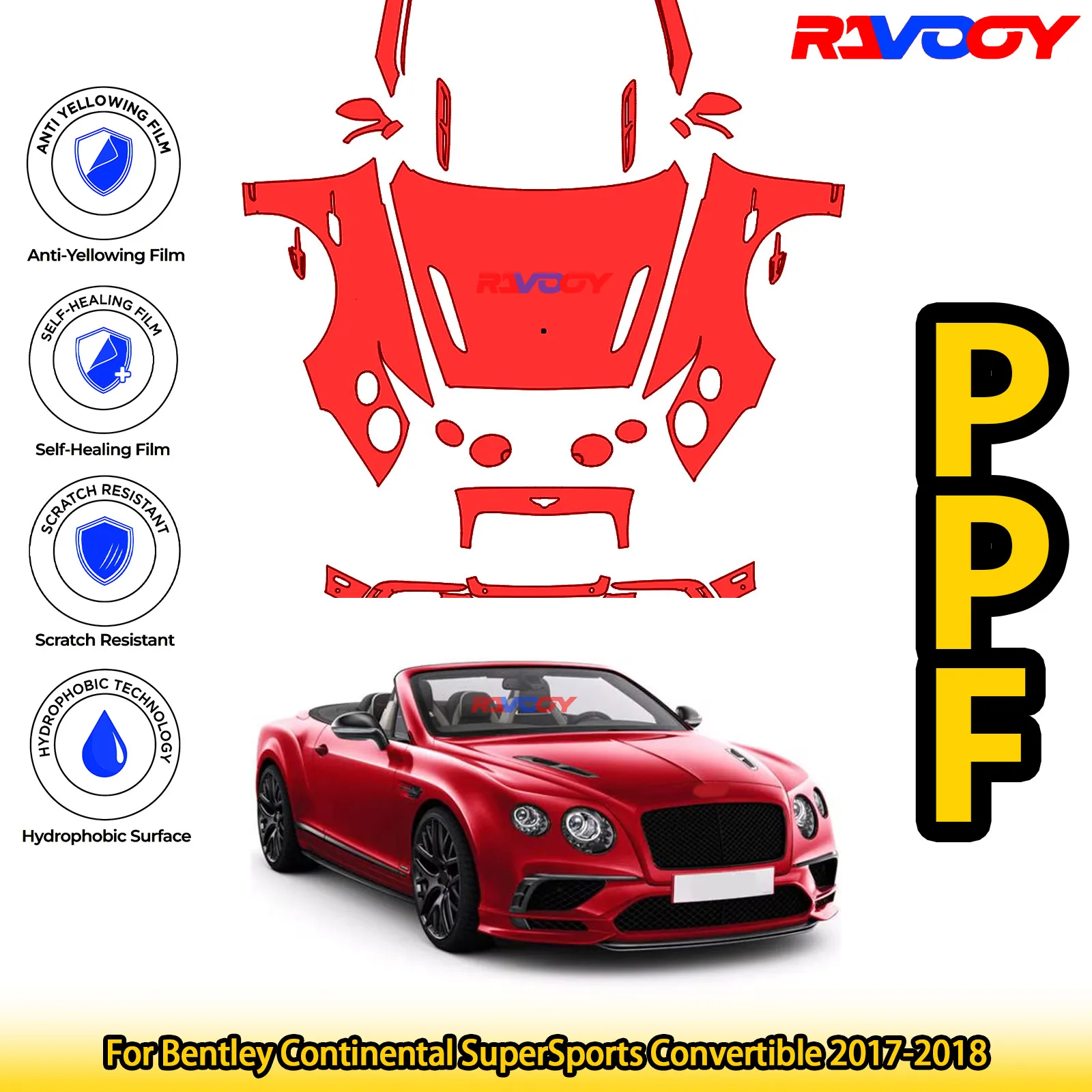 

Для Bentley Continental SuperSports Convertible 2017-2018 глянцевый матовый черный предварительно вырезанный передний комплект PPF защитная пленка для краски