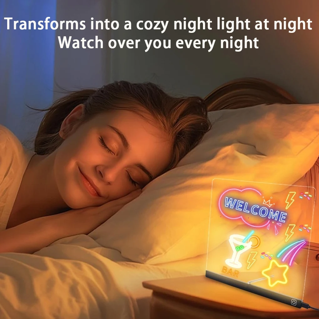 Luminous Acrylic Message Board Rewritable DIY Children’s Glowing Drawing Board Message Lamp With 6 Colorful Pens