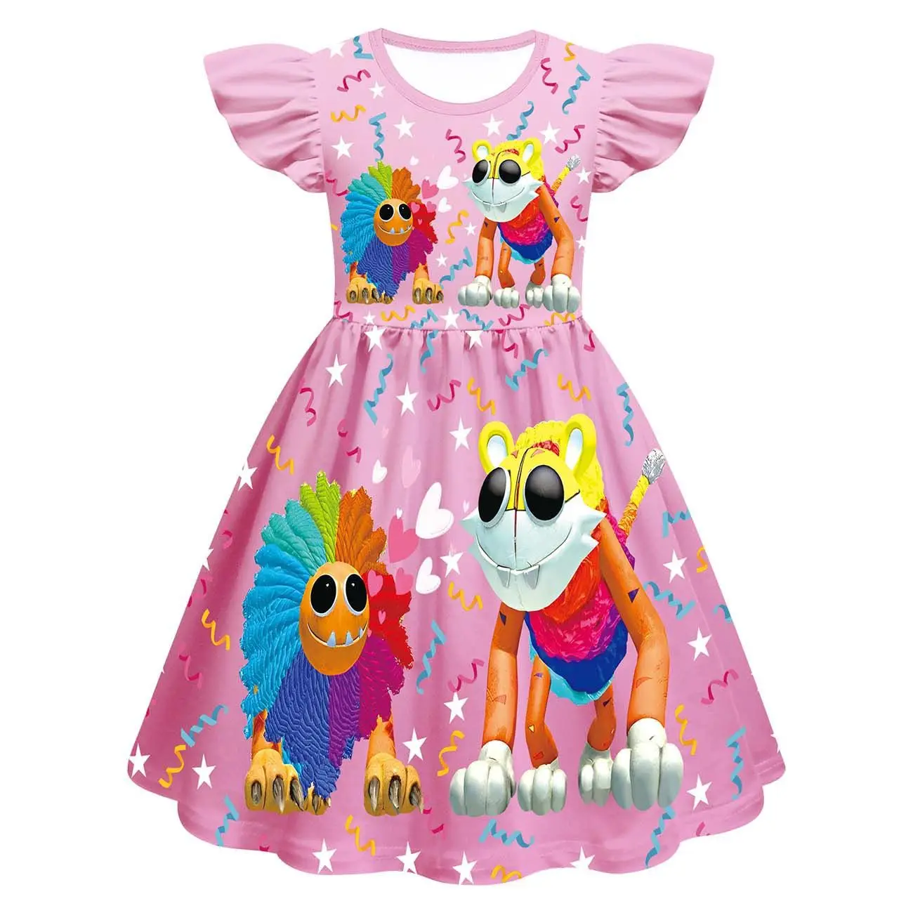 فستان صيفي كابوس كريترز فستان أسد يارنابي بطباعة مزدوجة الجوانب فستان الأميرة للفتيات الصغيرات بأكمام قصيرة لحفلات الزفاف