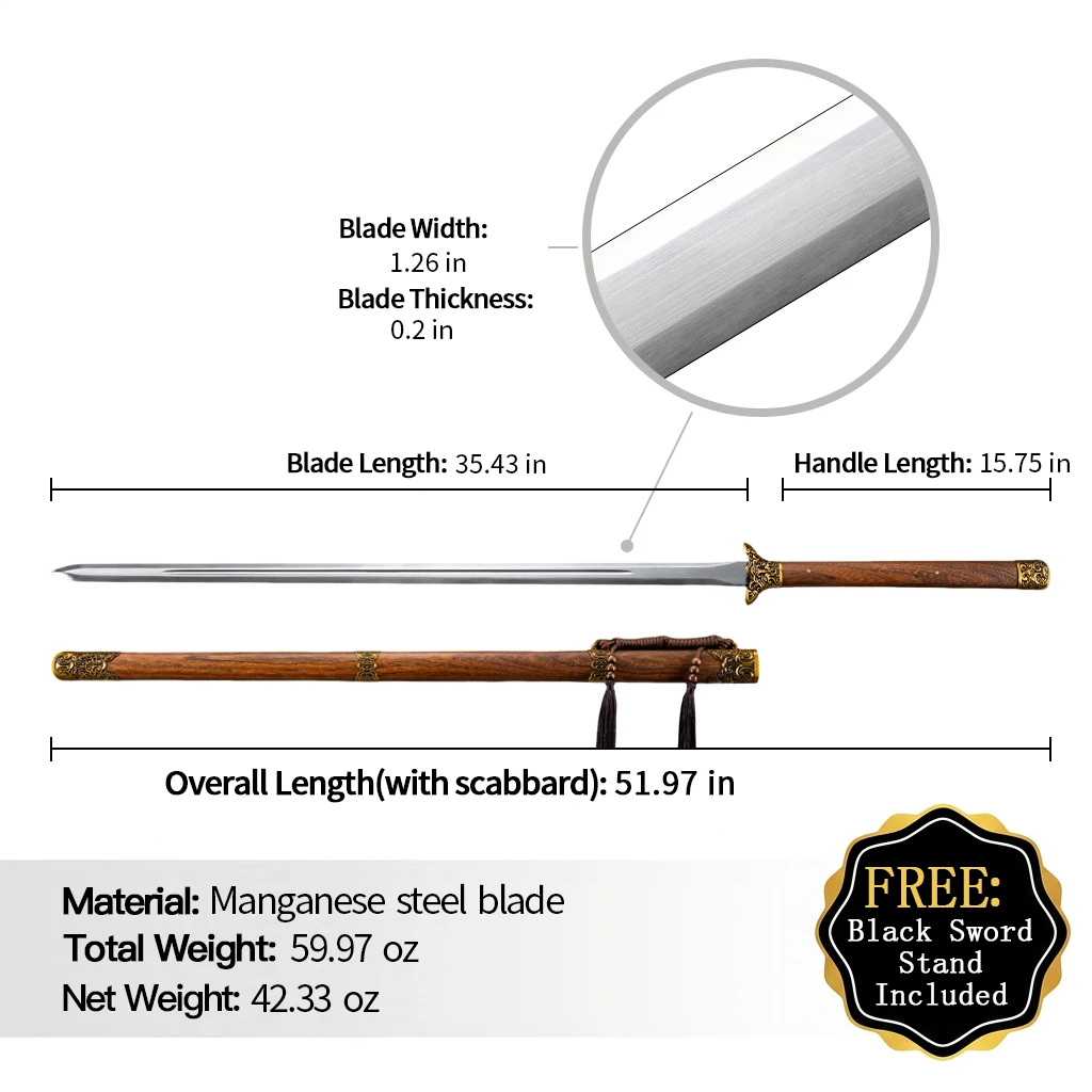 General's Two-Handed Jian Sword Manganese Steel Alloy Fittings Jichimu Scabbard Traditional Chinese Collectible Sword