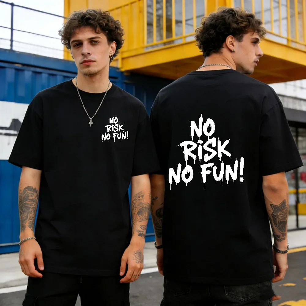 No Risk No Fun Trendy Drip Letter Graphic Cotton Short Sleeve Tee, Loose Soft Fit Daily Lounge Top For Men Women