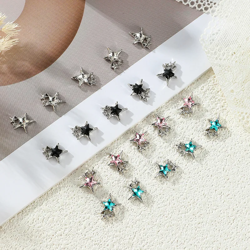 10PCS Luxury Alloy Nail Charms Gems Star Rhinestones Pendant Nails Art Decoration Accessories Jewelry Making Supplies Material