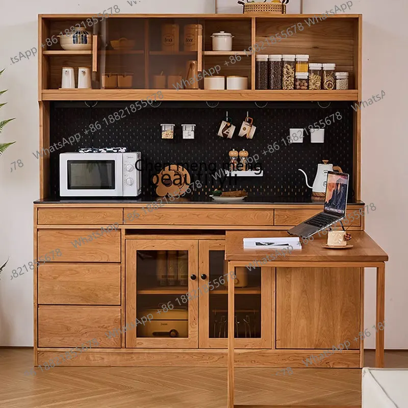 X  Solid wood, side cabinet, dining table integrated black walnut living room, household multi-functional locker