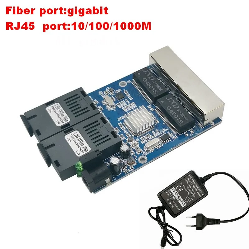 Fiber Switch 4 RJ45 UTP 2 SC Gigabit Fiber Optical Media Converter 2SC 4 RJ45 2G4E Ethernet PCBA board