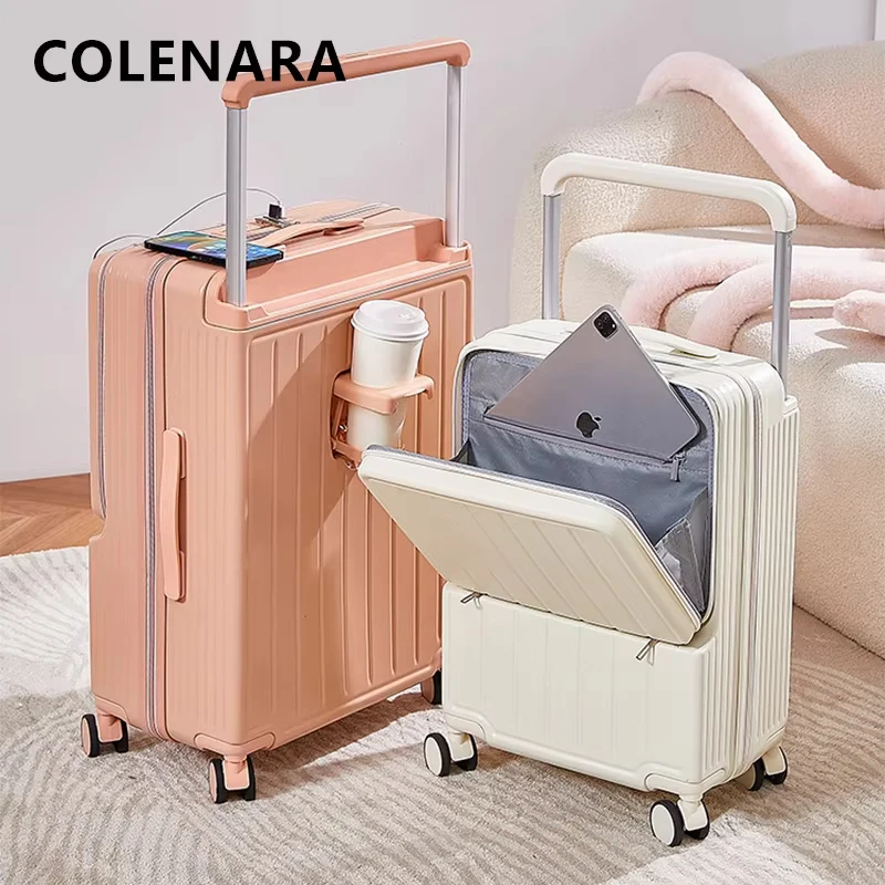 

COLENARA USB Charging Luggage Front Laptop Boarding Case Multifunctional Trolley Case 20"24"26 Inch Women's Cabin Suitcase