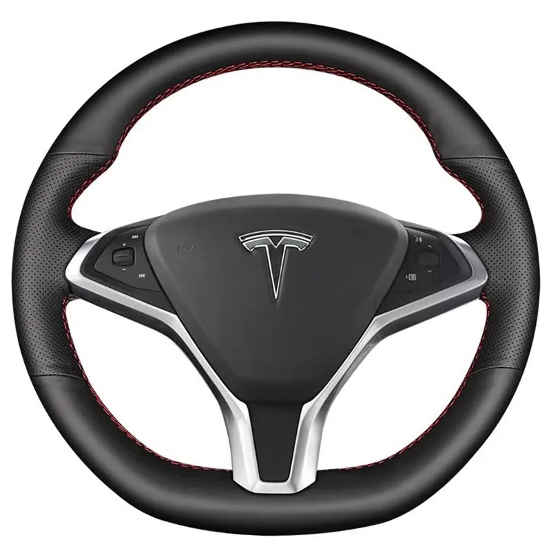 

Для Tesla Model S 2011-2018 Model X 2012-2018, сшитый вручную нескользящий черный замшевый чехол на руль автомобиля из натуральной кожи