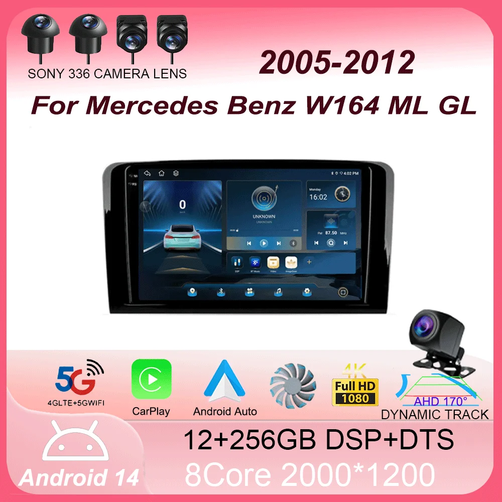 

Android 14CarPlay Auto Car Radio For Mercedes Benz W164 ML GL 2005-2012 GPS Navigation Multimedia Video Player 2Din Stereo WIFI