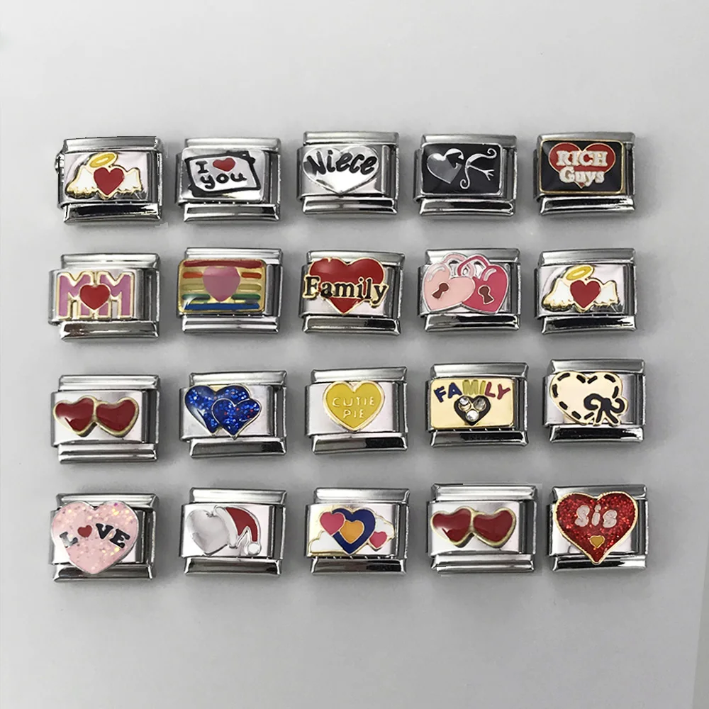 Y2k Women Fashions Colorful Glaze Red Heart Charm Links Fit 9mm Bracelet Stainless Steel Making DIY Female Hand Chain Jewelry