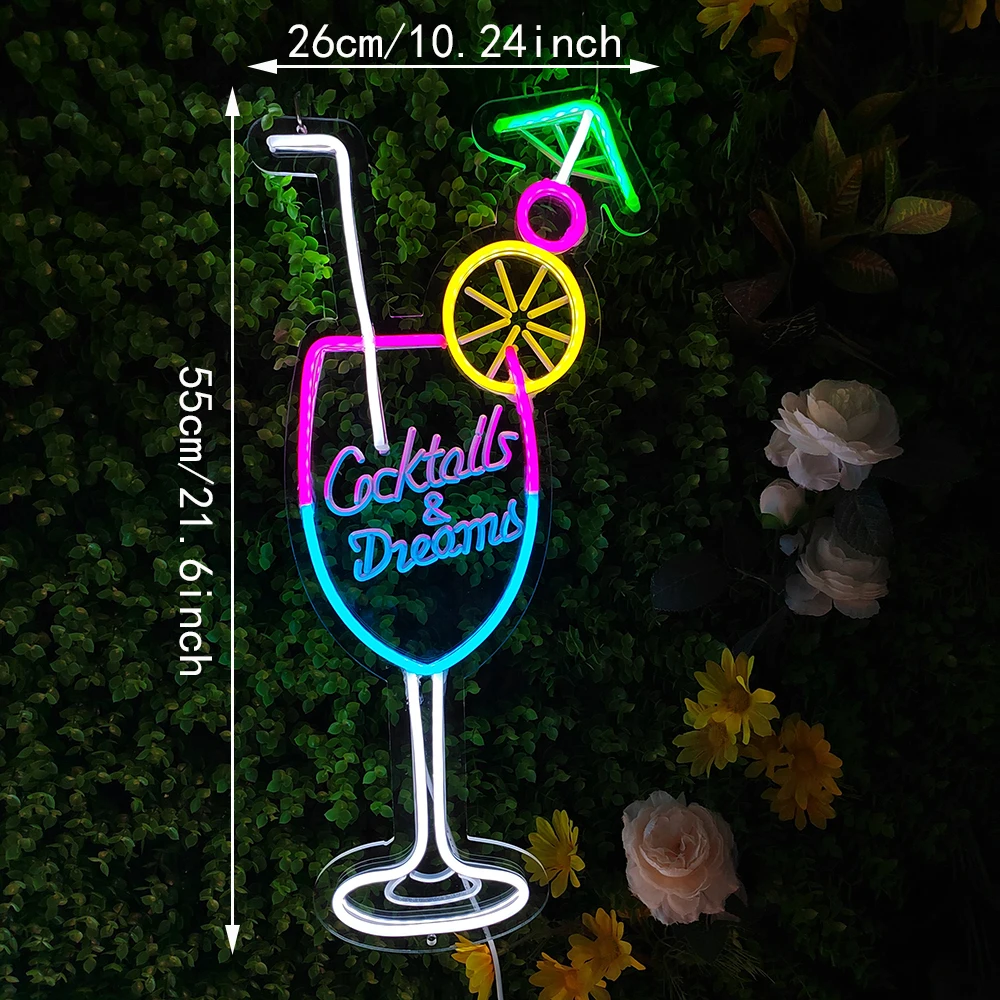 21.6in Cocktails Dream LED Neon Sign Wall Decor For Beer Bar Store Pub Club Nightclub Birthday Party Decorative Neon Night Light