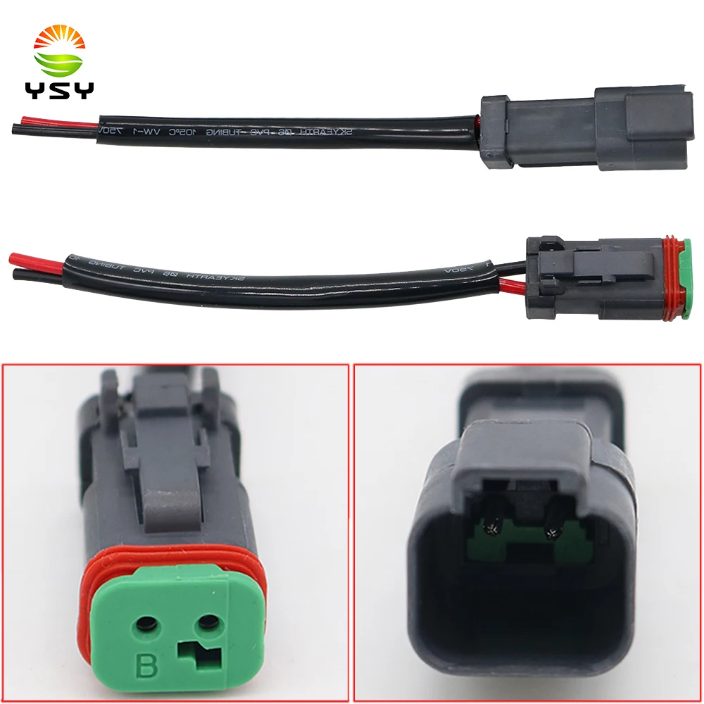 YSY 1 Set Deutsch DT 2 Pin Way Waterproof Electrical Auto Connector Male Female Plug with Wire Cable harness for Car Truck