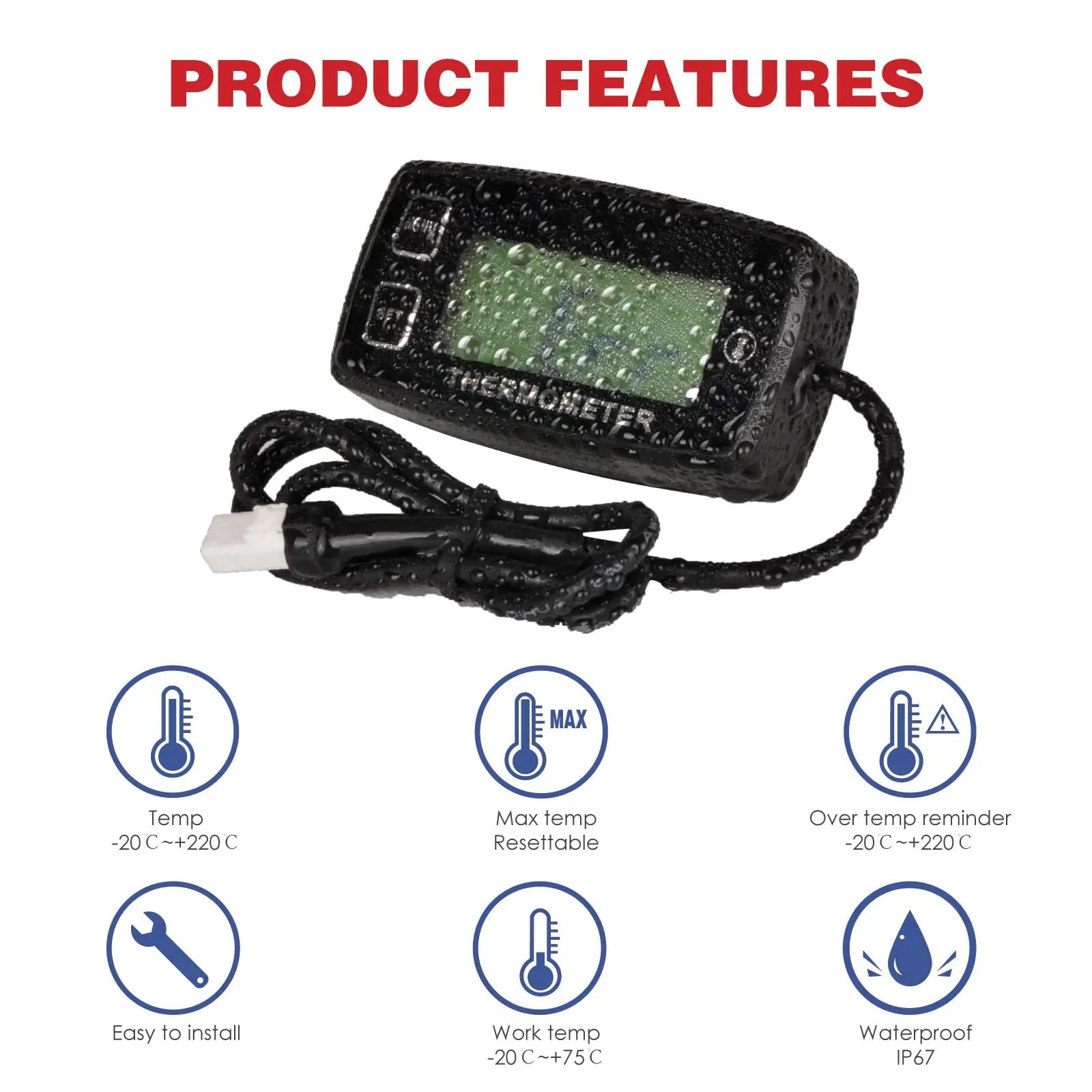 Digital TEMP METER Thermometer Temperature Meter for Tractor ATV UTV Motorcycle Engine Generator Water Oil