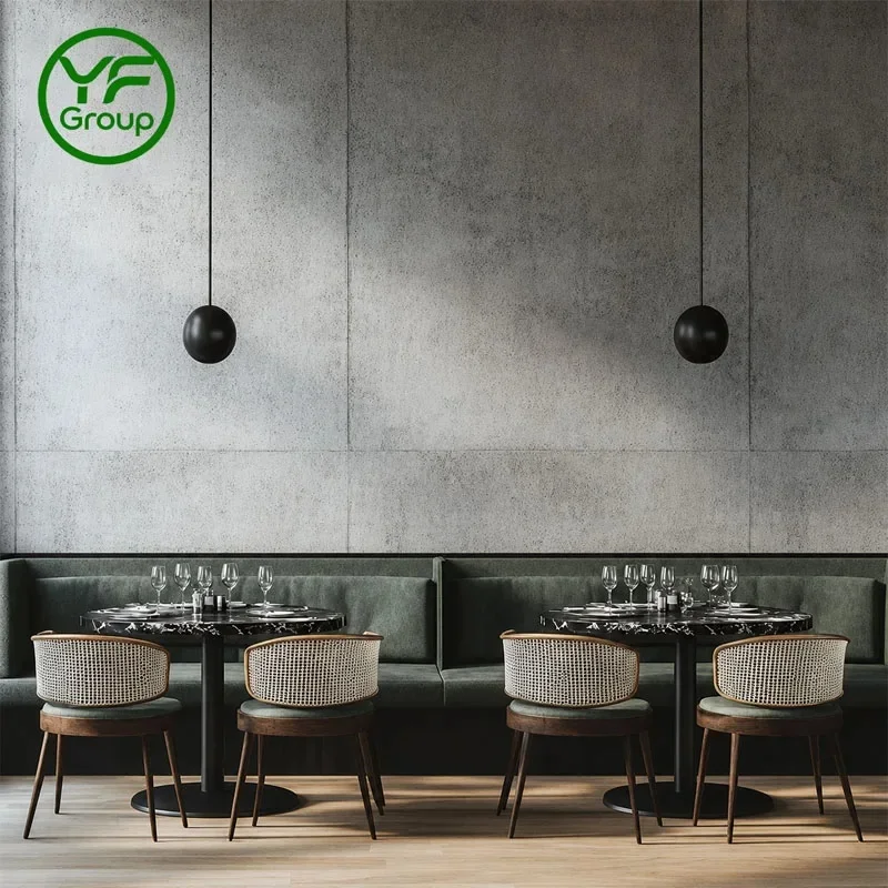 Luxury Velvet Banquette Booth Seating Set Rattan Chair Marble Table Commercial Restaurant Furniture for Hotel Bistro Lounge