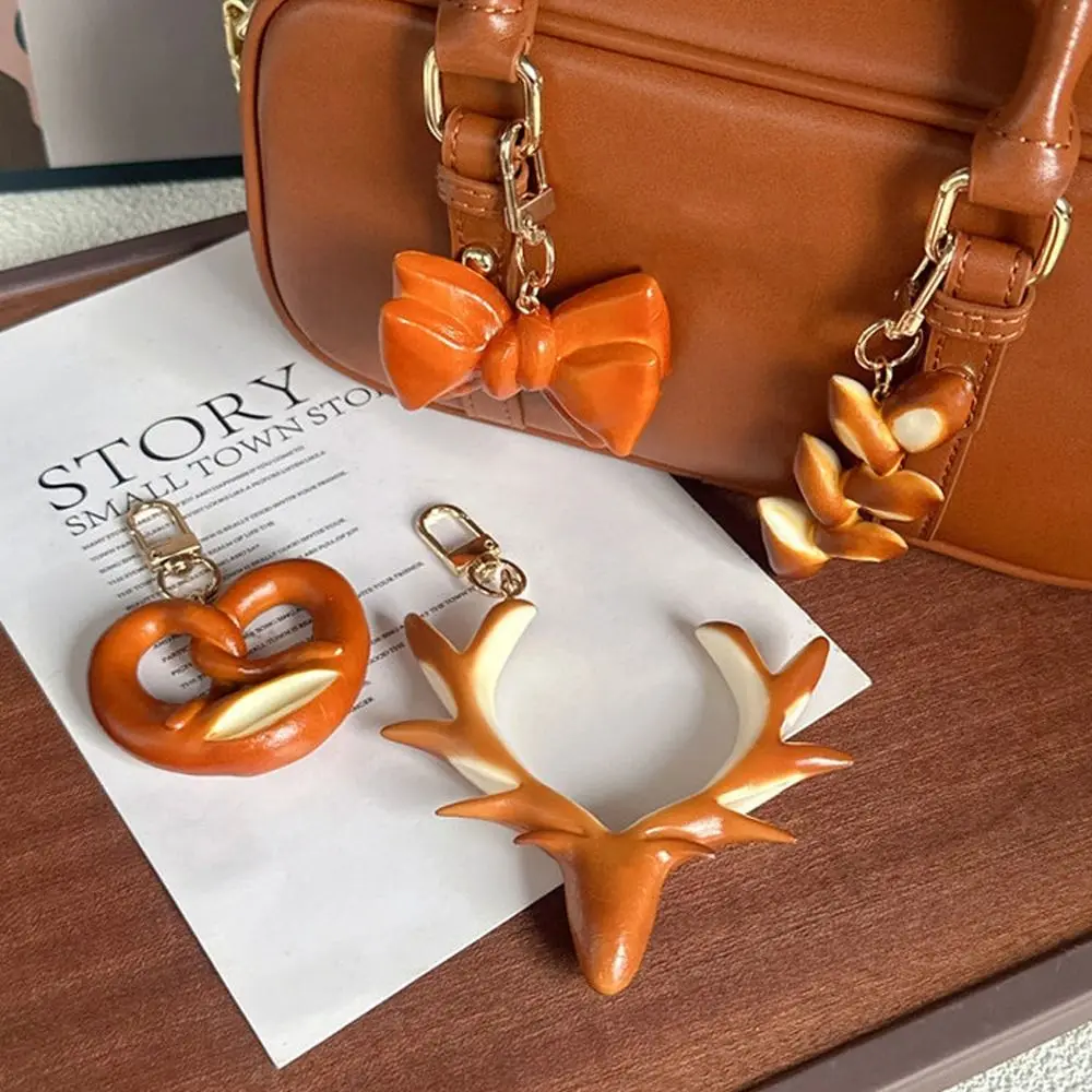 PVC Simulated Food Keychain Hand Croissant Model Alkaline Water Bag Pendant Handmade Simulated Food Bag Hanging Pendant