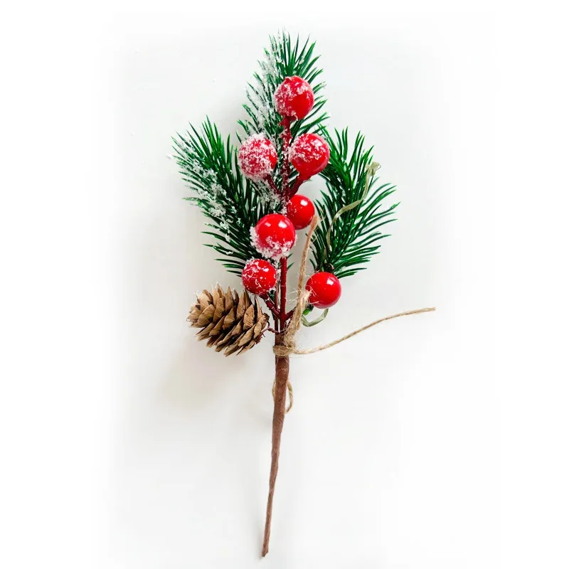 Christmas Mini Pinecones Pine Needles Branches with Artificial Red Berry Stems for Xmas Tree Garland DIY Craft Gifts Decor