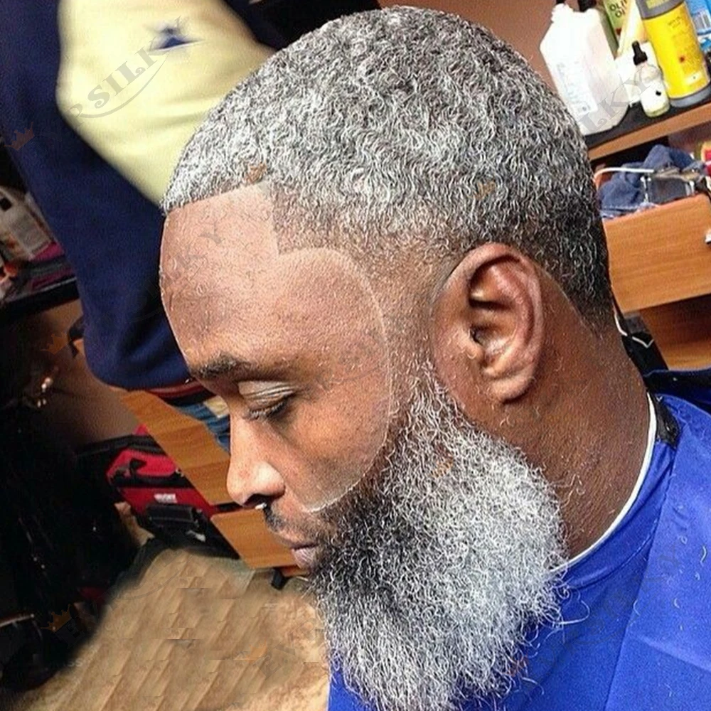 

10mm Afro Deep 360 Wave Grey Black 1b65 1b80 Male Wig 100% Human Hair African American Curly Toupee Durable Full PU Brown System