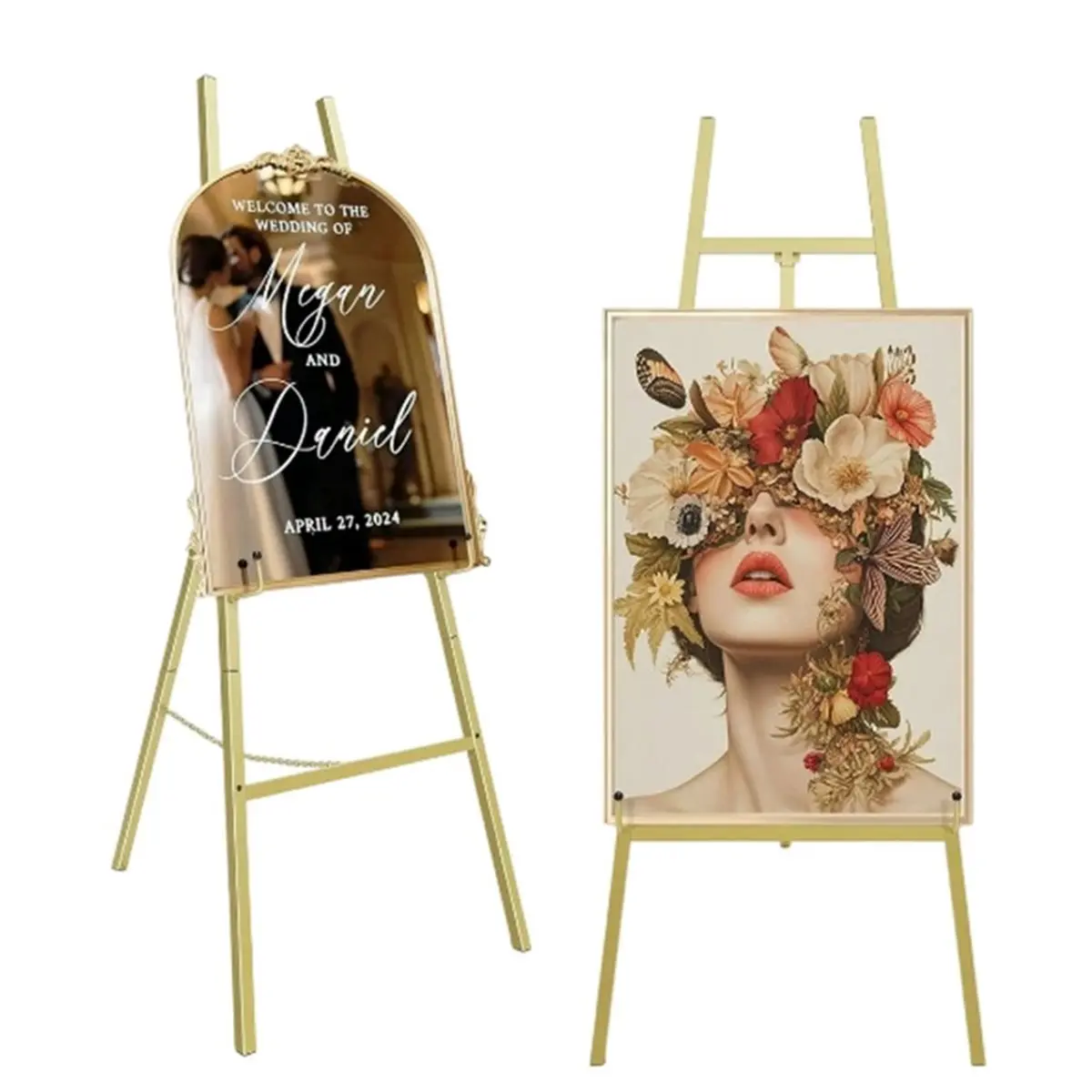 Big Discount Gold Easel Stand for Sign, Display Easel with Adjustable Chain, 4-Tier Art Easel for Painting, Wedding Sign