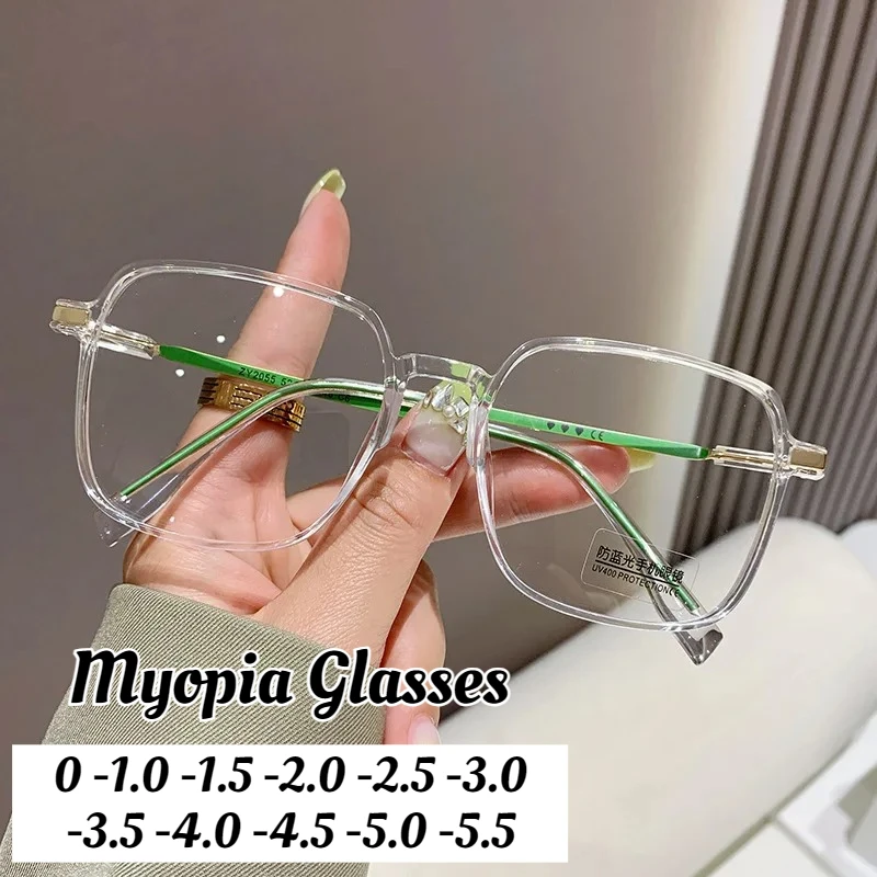 

Large Fashion Square Myopia Glasses Anti-blue Light Near Sight Eyeglasses New Trend Diopter Eyewear 0 To -4.0 for Women Men