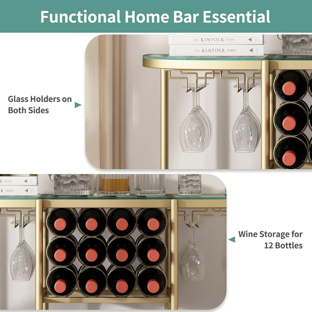 유리 홀더가 있는 와인 랙 테이블, 3 단 양주 바 테이블, 홈 바, 거실 주방용 커피 바 테이블