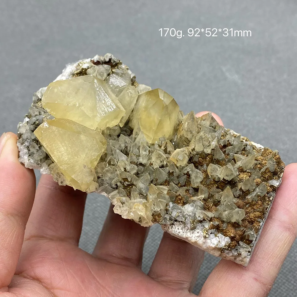 

100% Natural Yellow Calcite Gem Grade Crystal Pyrite Rough Ore Specimens from Hubei Province, China