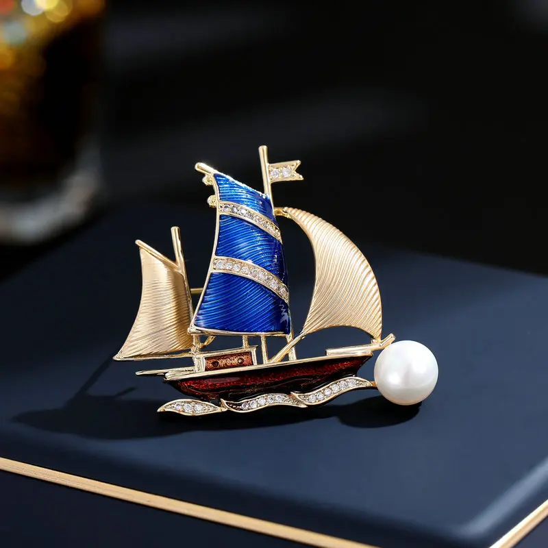 Unisex Blazer Accessories High-end Freshwater Pearl Inlaid Smooth Sailing High-end Brooch Wholesale