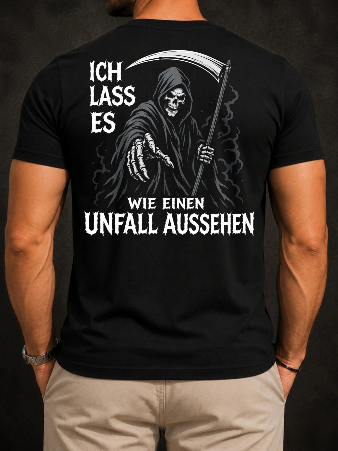 Grim Reaper Accident Quote Tee hooded reaper clawed hand scythe and German accidentlooking slogan  Unisex All T-Shirt
