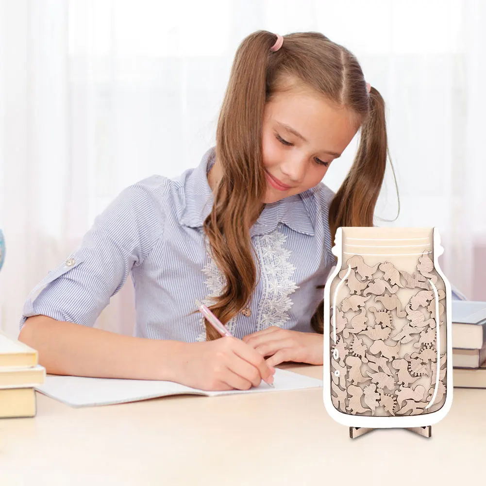 1Pcs Kids Reward Jar With Star Dinosaur Classroom Reward Jar with Standing Base Token Chore Chart Wooden Megnetic Reward Jar
