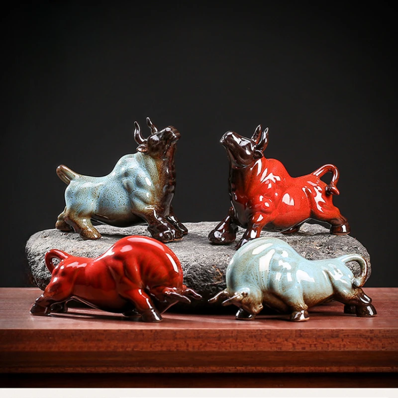 

Ceramic Wall Street Bull Statue Bullfighting Bison Sculpture Home Decor Animal Figurine Office Desk Feng Shui Ornaments Gift