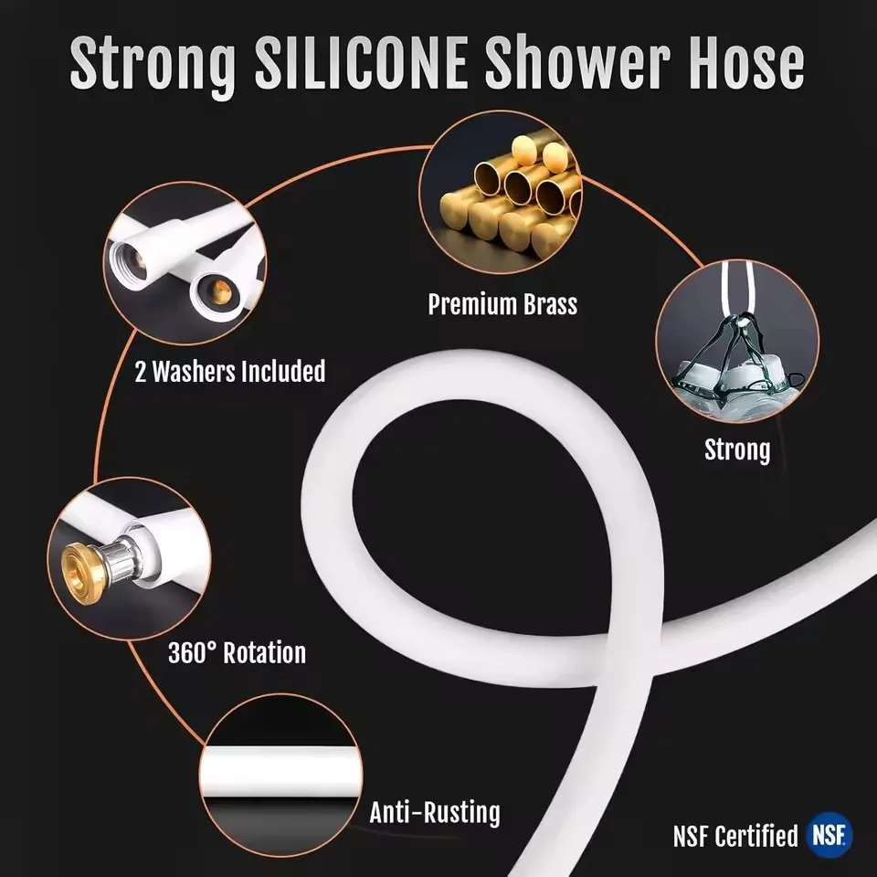 High Quality Silicone Shower Hose 1.5/2M Flexible Bath Pipe Anti-Winding High Pressure Shower Tube Bathroom Faucet Accessories