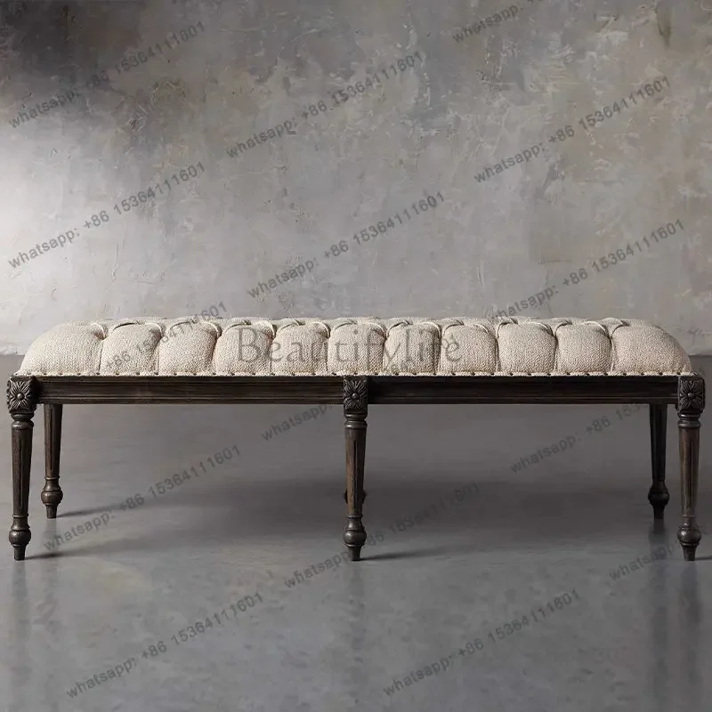 

yj58 Французский ретро-табурет для спальни, прикроватный табурет для переобувания, из массива дерева, для дома и дивана