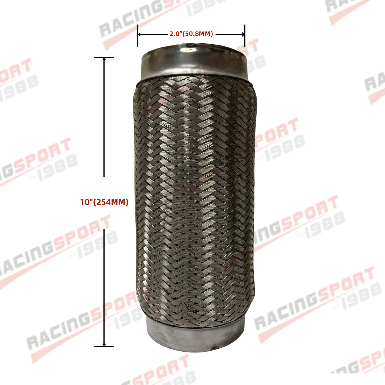 

2" 51mm ID Exhaust Flex Pipe 10" Length Stainless Steel Interlock Joint Coupler Tube Bellows+Interlock+Out braid