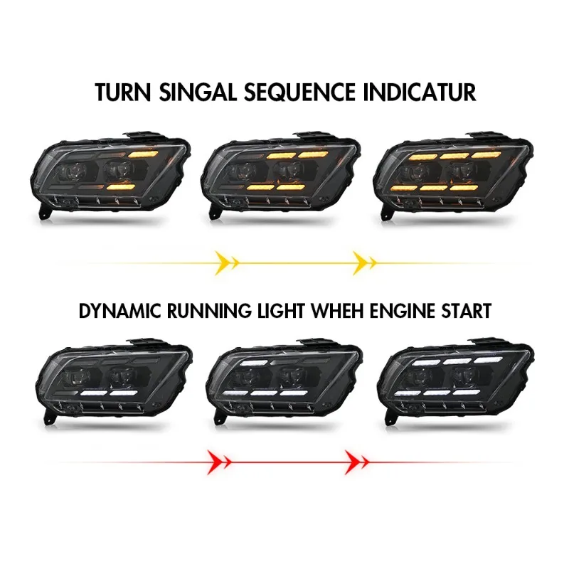 المصابيح الأمامية لجهاز العرض LED لعام 2013 2014 فورد موستانج - زوج المصابيح الأمامية الديناميكية