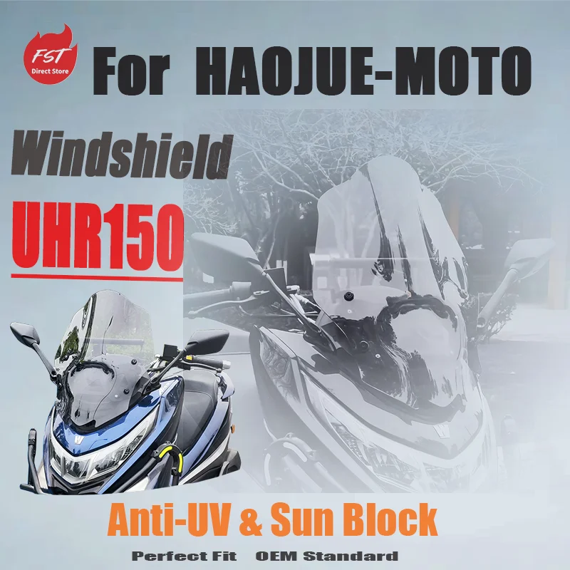 For Haojue UHR150 Modified Shield Windshield, Heightened Wind Deflector with Mirror Move & Cross Bar