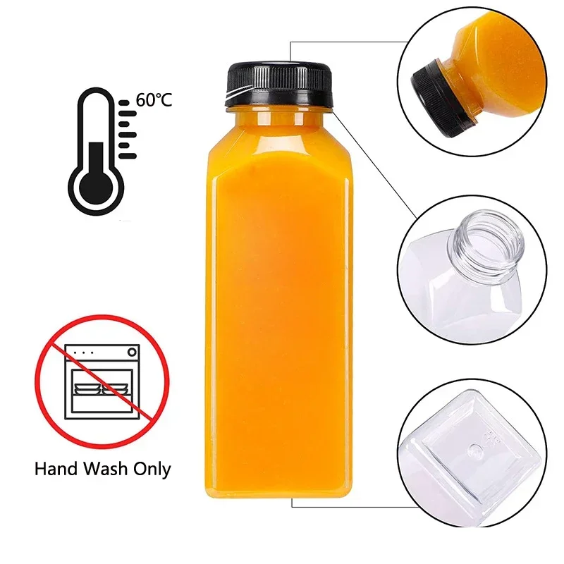 10Pcs 60ml-1000ml Empty Plastic Juice Bottles With Tamper Evident Caps Clear Bulk Reusable Water Drinking Containers For Juicing