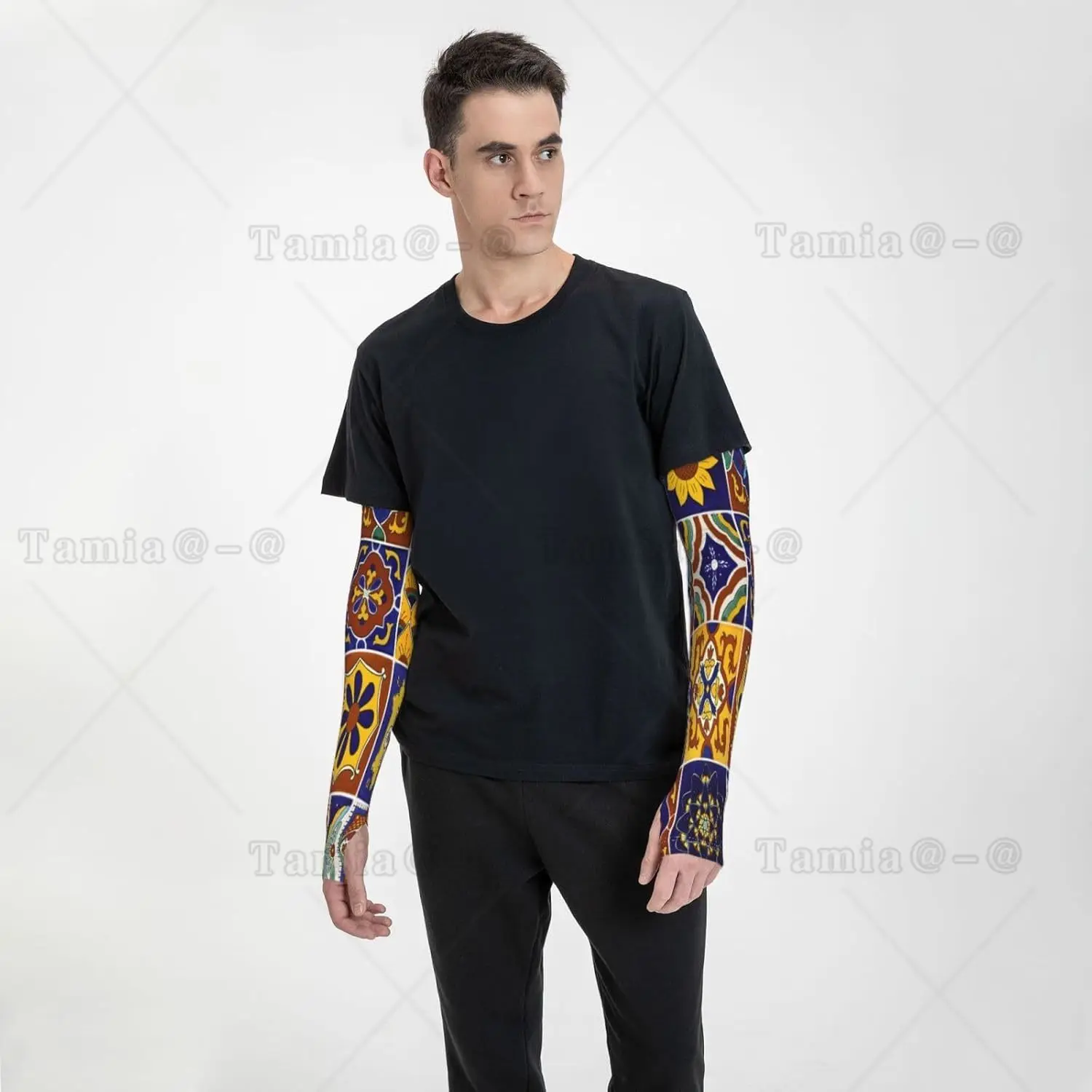 Mexican Talavera Tile Placemats Arm Sleeves Uv Protection Sun Unisex Sport Ice Silk Sleeves